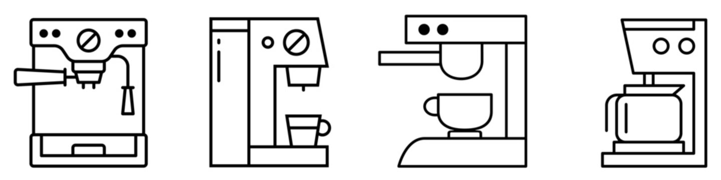 Coffee machine icon vector set. Espresso machine illustration sign collection. Coffee maker symbol. Automatic coffee machine logo or mark.