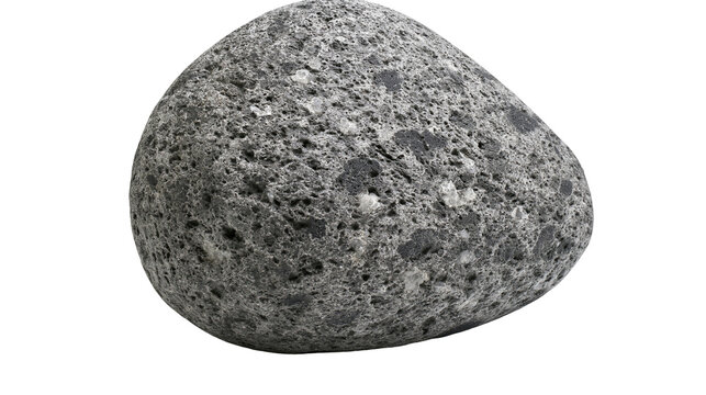 Rough textured grey volcanic basalt pebble with porous surface