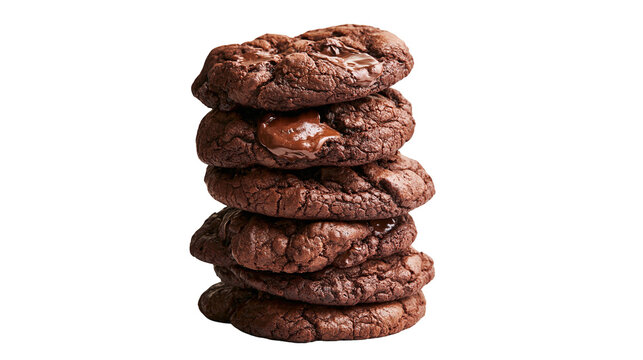 Stacked double chocolate chip cookies with melted chocolate chunks