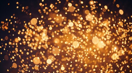 Naklejka premium Golden sparkler sparks, abstract lights, festive bokeh, background texture, gold particles flashing, holiday magic light effect.