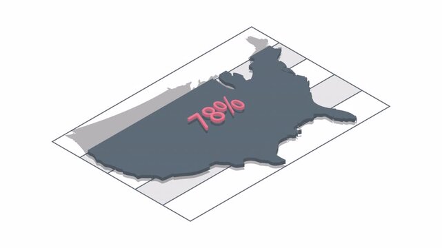 Animated isometric map of the United States with seventy eight percent data visualization.