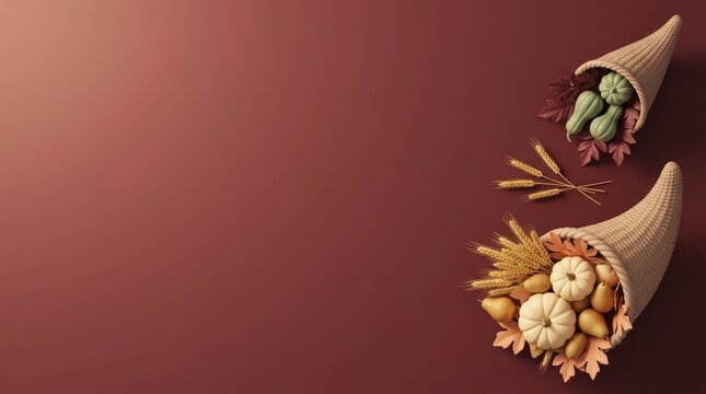 A stunning 3d rendering depicts the essence of canadian thanksgiving showcasing cornucopias brimming with autumnal harvest bounty and a warm inviting atmosphere for