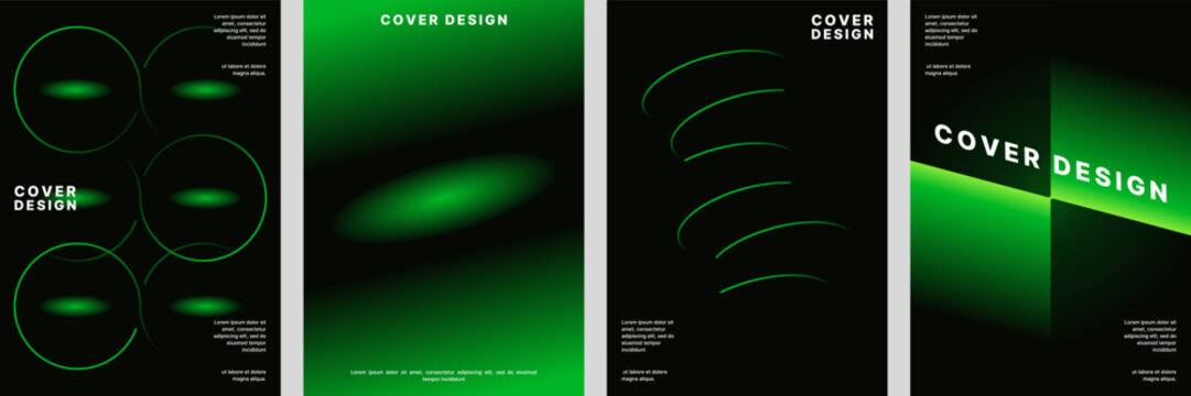 Abstract Futuristic Cover Design Poster Template Set Featuring Neon Green Gradient Blur and Wireframe Circles