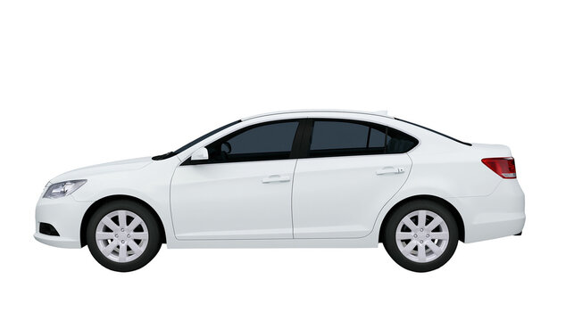 White modern sedan car side view