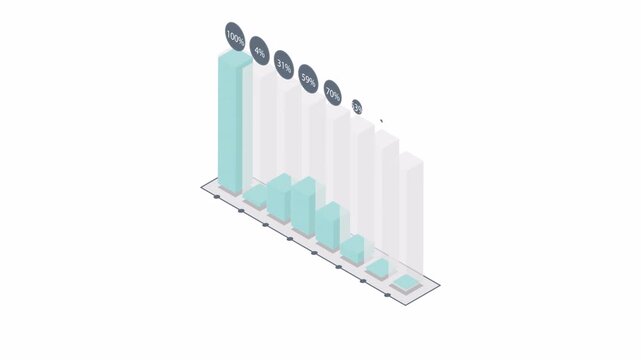 Isometric 3D bar chart animation showing business growth data.