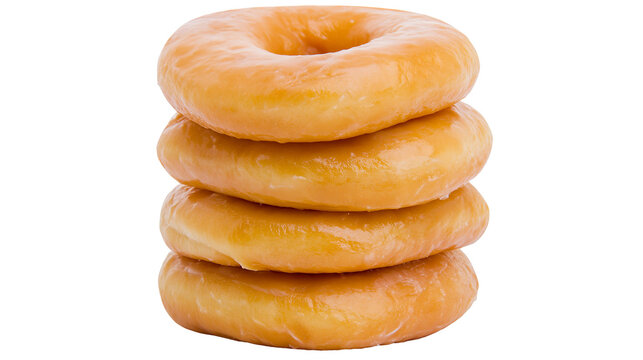 Stacked glazed ring donuts with golden brown crust and sugar coating