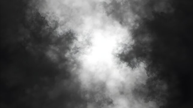 Abstract Black Cloud Fog Tunnel with Central Bright Light Glow