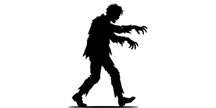 A scary zombie silhouette walking forward isolated on a white background for your haloween party design projects