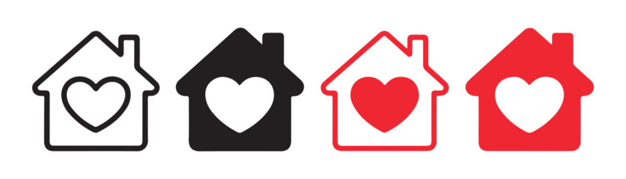Red and black home with heart icon design vector illustration for house and love concepts.