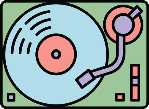 Pastel color turntable record music player vector on white background.