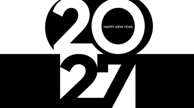 Bold numerals 2027 with happy new year text on a two tone background