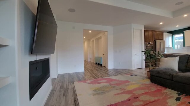 Bright Combined Living And Kitchen Area, Open Plan Room With Lively Decor And Functional Features