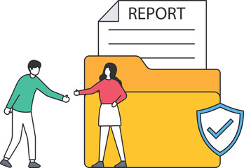 Business people with secure report and data protection folder. Corporate document management, information security, business agreement, teamwork concept, financial analysis, compliance check. © Arslan Haider