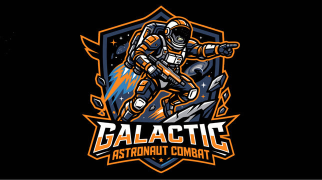 Vector illustration of a futuristic astronaut warrior emblem for gaming or sports team logo.