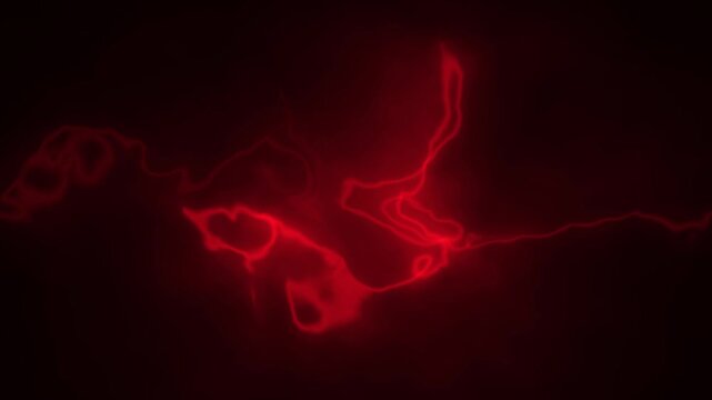 Showing glowing abstract red neon energy wave lines pulsing on a dark background. Motion graphics animation