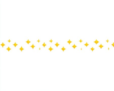 Pixel art style yellow sparkles border isolated on white background, retro gaming decorative element for digital design and social media