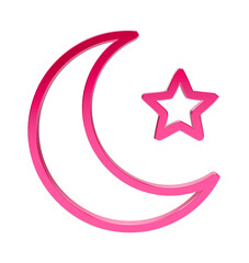 Radiant pink crescent moon and star symbol on white background © Iqbal
