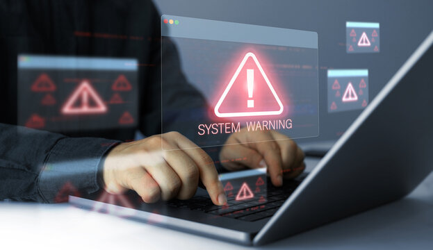 Cybersecurity alert warns of suspicious activity and potential security breaches. Continuous monitoring tools provide real-time threat detection and enhanced data protection.