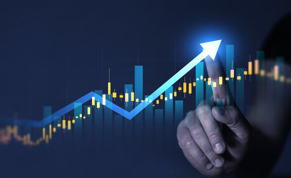 Growth graph of business. Successful business, growth strategy and achieving goals with the rising arrow. Business strategy development and growing growth plan.	
