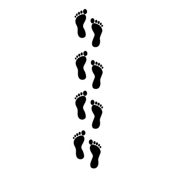 An illustration featuring a series of human footprints arranged vertically in sequence against a white background.