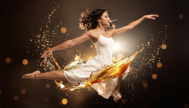 Woman dancing with fluid elements