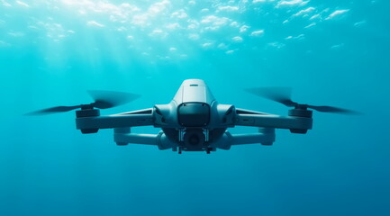 Naklejka premium A special underwater drone swims under cold water in the sea.