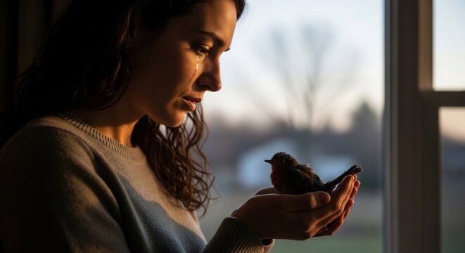 Woman holding bird