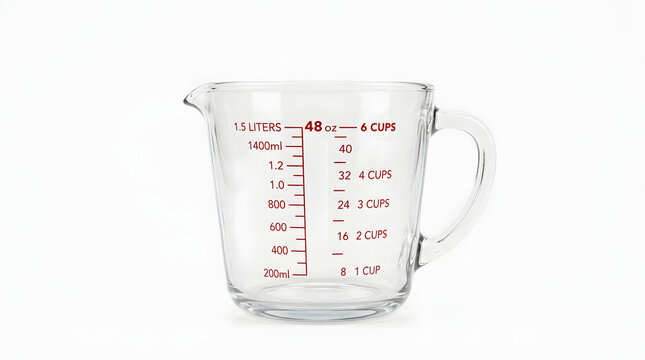 Clear Glass Measuring Cup with Red Measurement Markings for Cooking