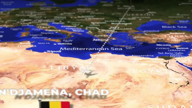 Flight From Minsk BELARUS to N Djamena CHAD with flag pins
