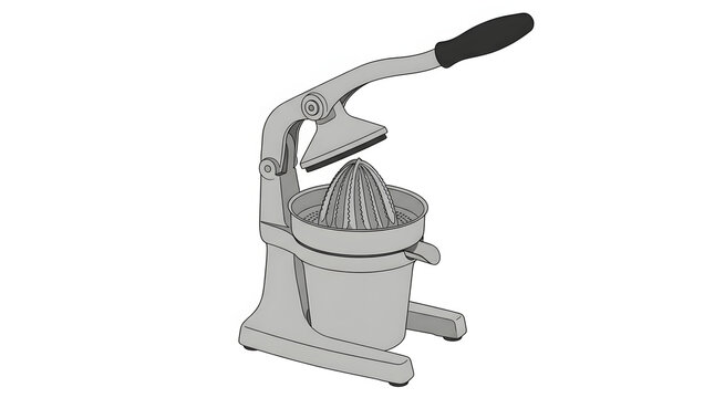Manual citrus juicer press for fresh fruit juice extraction on a white background.