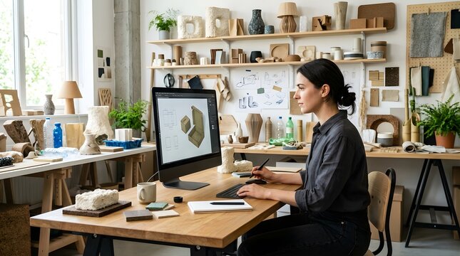 Creative professional working on sustainable packaging design in studio
