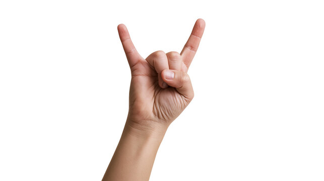 Human hand showing rock and roll sign with index and little finger extended