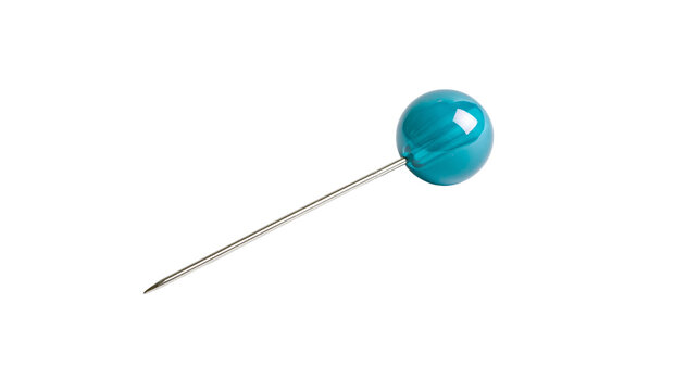 Teal blue round head sewing pin with sharp metal needle