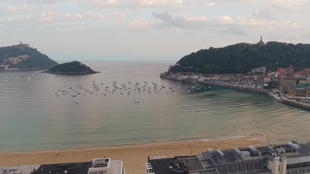 Aerial View La Concha Bay San Sebasti&aacute;n Spain With Two Headlands