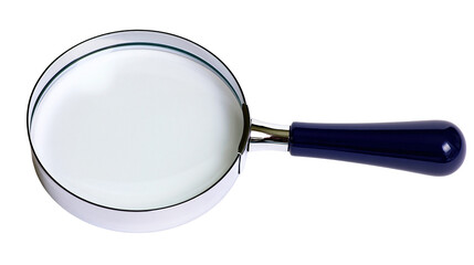 Handheld magnifying glass with a polished silver frame and dark blue handle © Lena