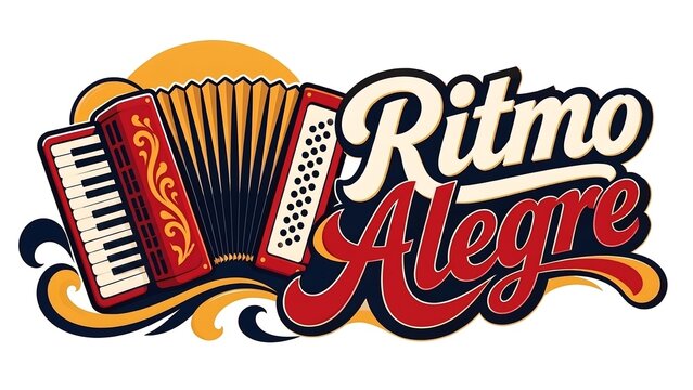 Red Accordion Musical Instrument with Retro Font Illustration for Brazilian Festival Promotion Event