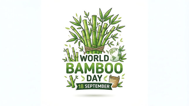 "World Bamboo Day" text in stacked bold lettering and a dark green banner reading "September 18."