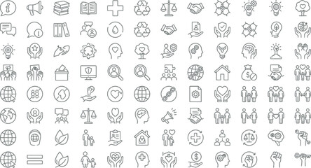Fototapeta premium Social Justice & Human Rights Line Icons Sheet 