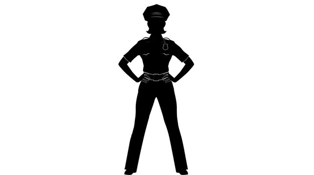 Black silhouette of a female police officer standing with hands on her hips