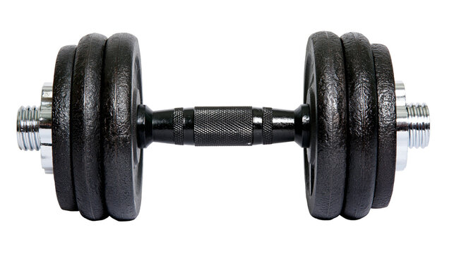 Adjustable black cast iron dumbbell with chrome collars and textured grip handle