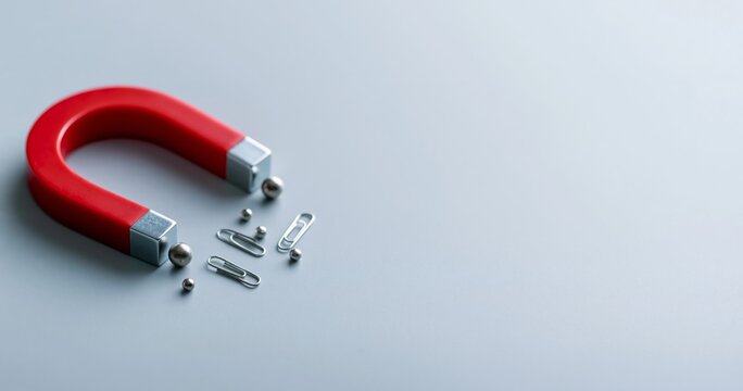 Red horseshoe magnet attracting metal objects