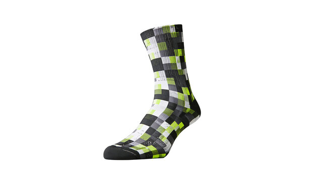 Green black and white pixelated pattern athletic crew sock