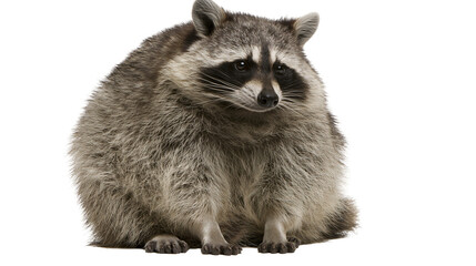 Round fluffy raccoon sitting and looking forward © Veikko