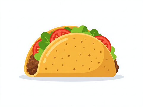 Crispy Mexican Beef Taco Vector Illustration with Lettuce and Tomato Isolated on White Background