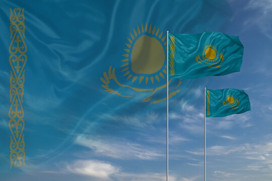 Card for Independence day National flags of Kazakhstan waving in sky
