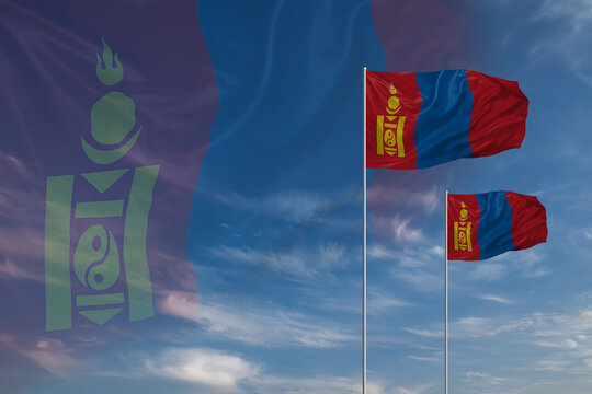 Card for Independence day National flags of Mongolia waving in sky