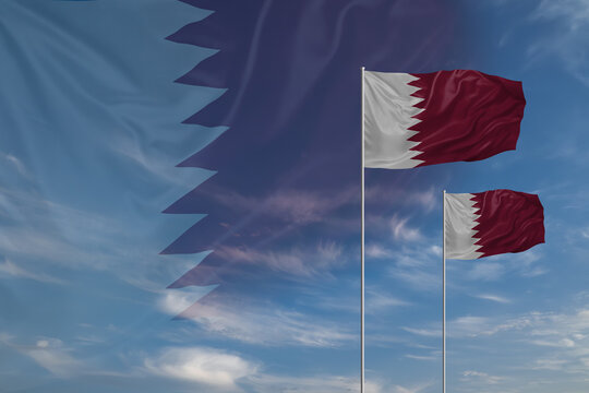 Card for Independence day National flags of Qatar waving in sky