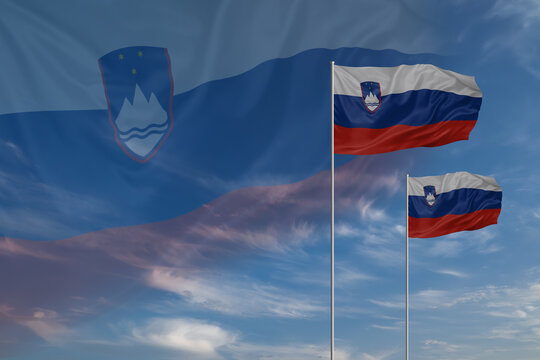 Card for Independence day National flags of Slovenia waving in sky