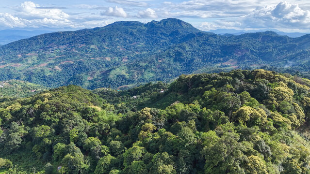 Aerial view from drone of the rural village in the mountains