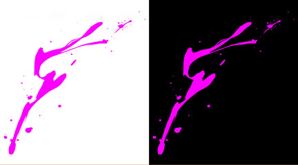 Obraz premium Vibrant pink paint splash on white and black background. Abstract neon magenta ink splatter. Artistic liquid spray element for creative design.
